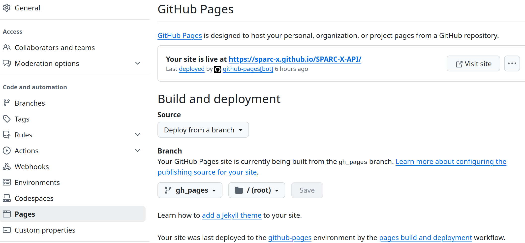 Github Pages Settings